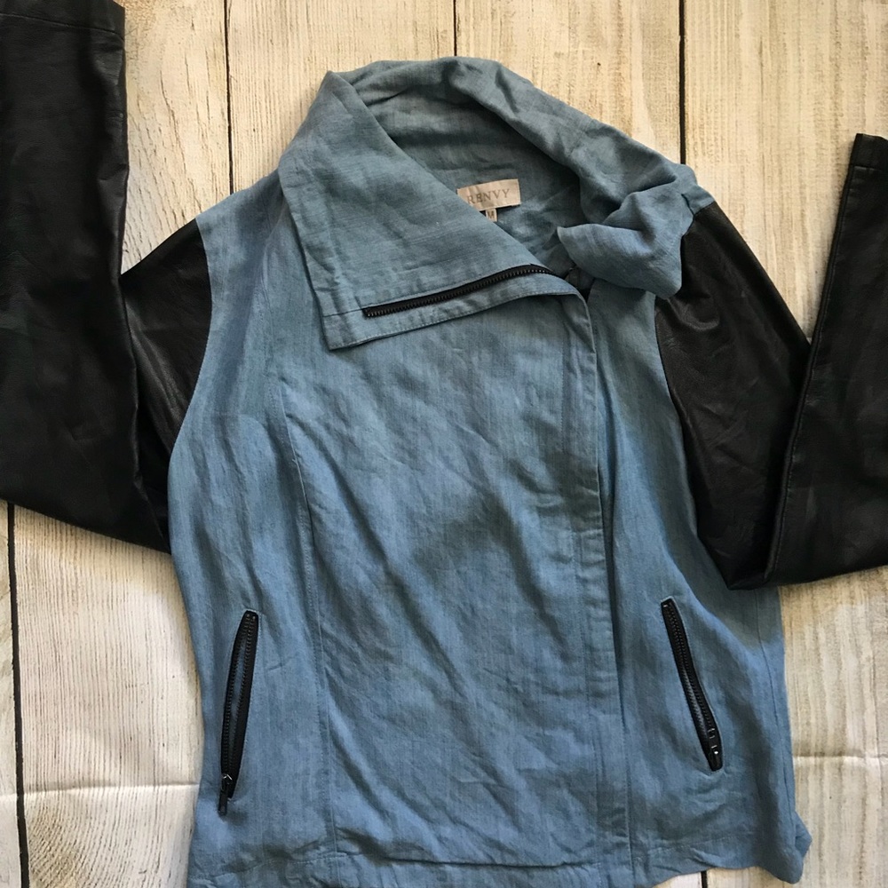 Jean and pleather side zip jacket